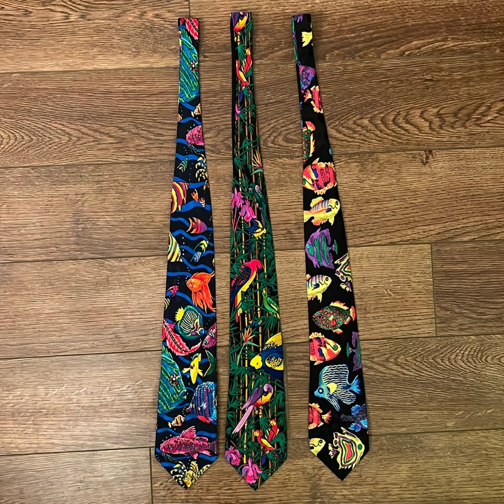 Lot of 3 1990s Vintage 100% Silk Tropical Neckties
